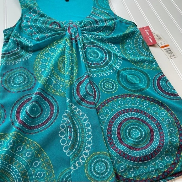 Rafaella Tank Blouse Mesh Teal Green blue Size Small Circles Sleeveless NWT - Picture 6 of 9